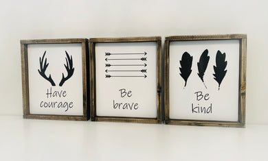 Brave Courage Kind Nursery Set of 3 Wood Signs