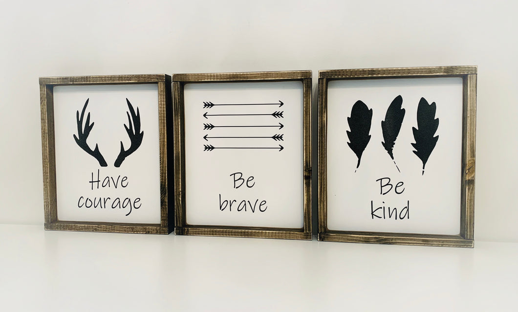 Brave Courage Kind Nursery Set of 3 Wood Signs