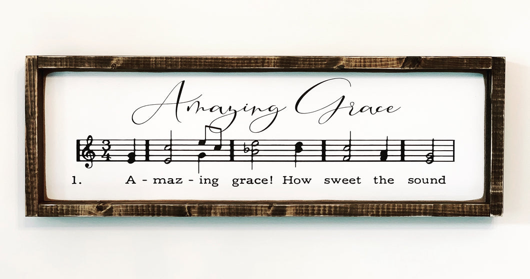 Amazing Grace Musical Notes Wood Sign