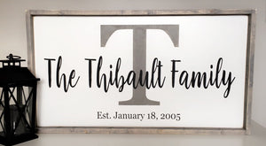 Customizable Family Name Sign - Big letter Grey
