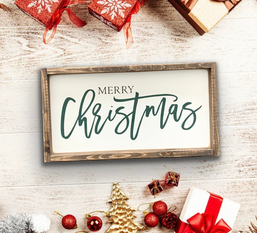 Merry Christmas Green or Red Mini - Wood Sign