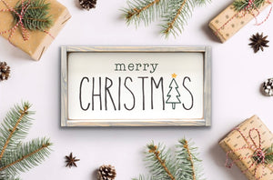 Merry Christmas  with Tree and Star -Wood Sign