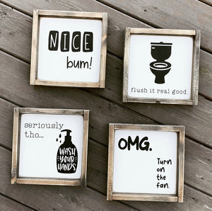 Funny Bathroom Set of Four - Wood Signs