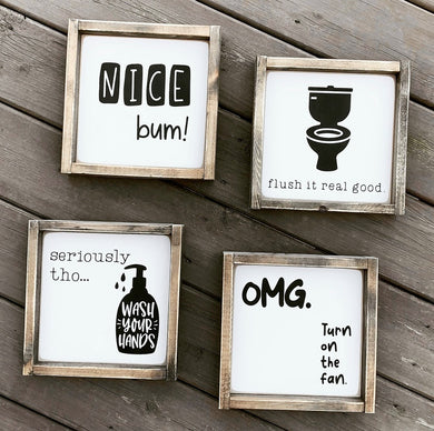 Bathroom Set of 4 - Wood Signs